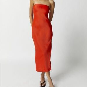 Urban Outfitters Rina Satin Strapless Midi Dress XS